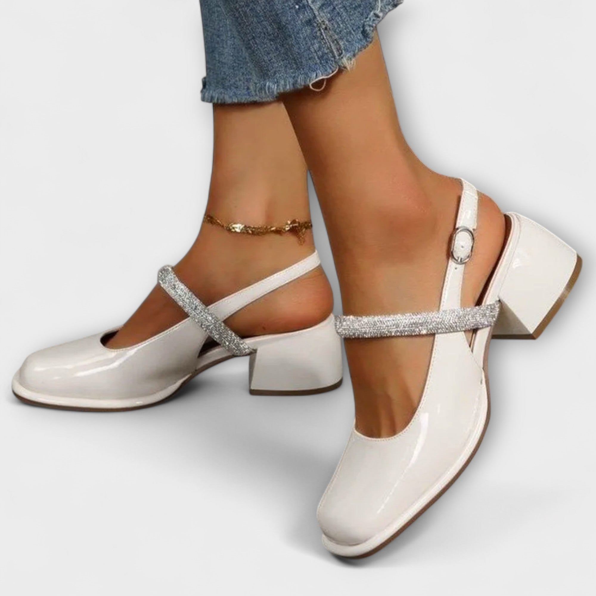 Celandra – Mary Janes med glitterremmar och blockklack