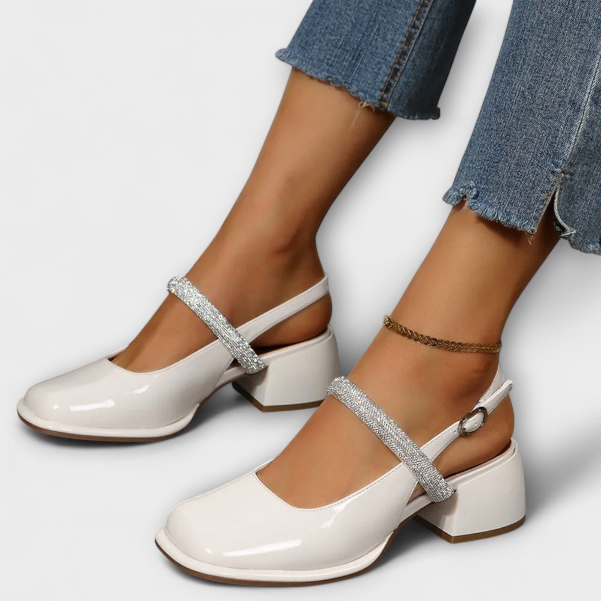 Celandra – Mary Janes med glitterremmar och blockklack