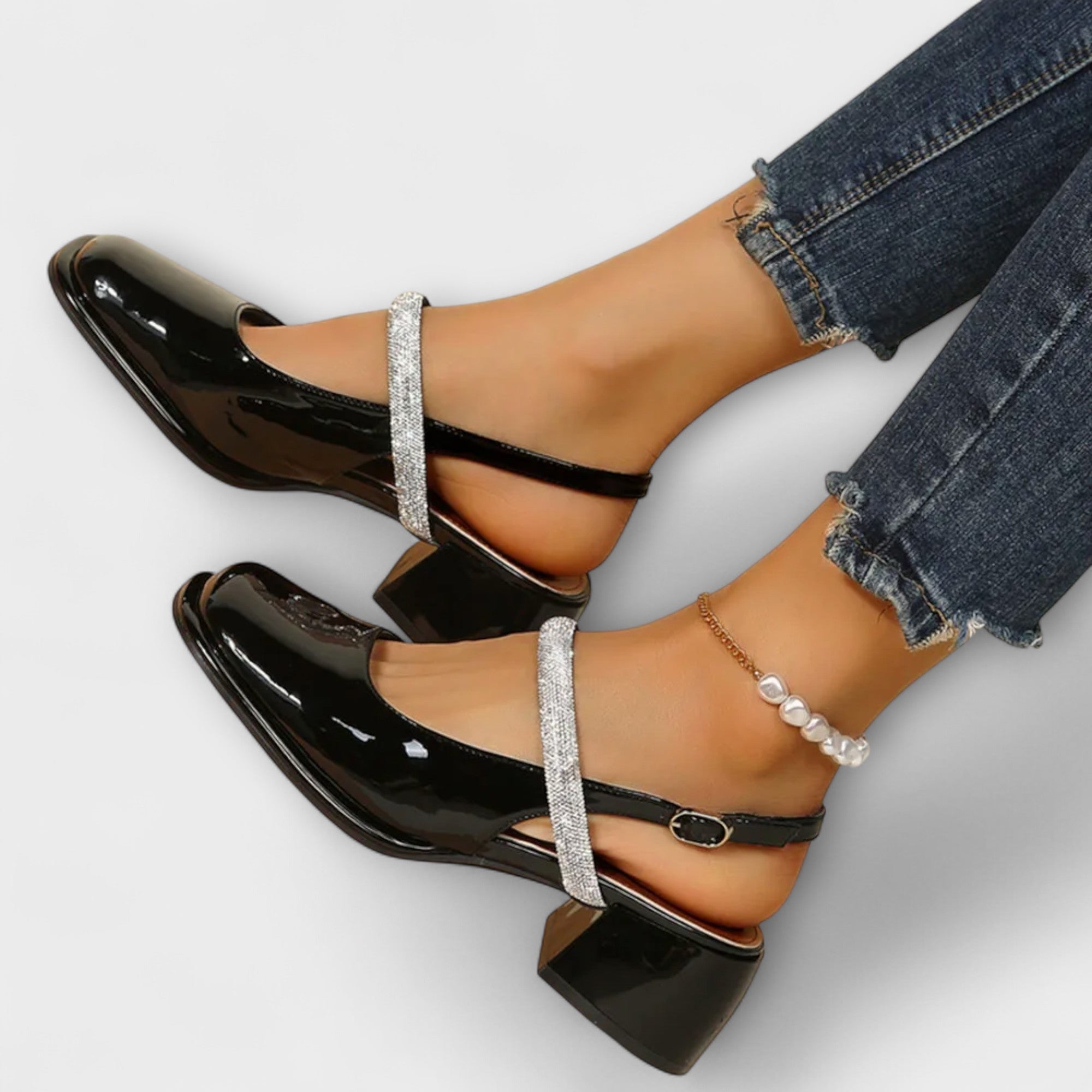 Celandra – Mary Janes med glitterremmar och blockklack