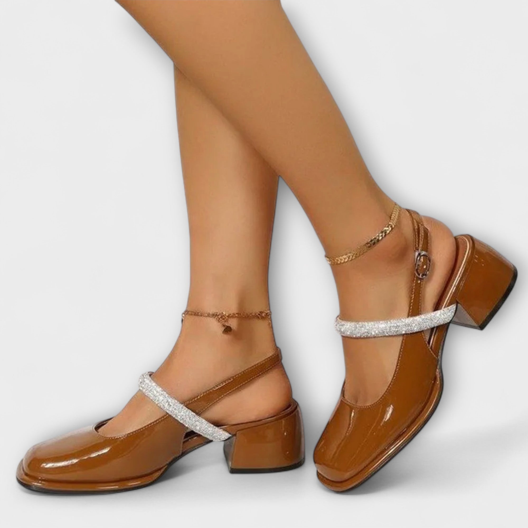 Celandra – Mary Janes med glitterremmar och blockklack