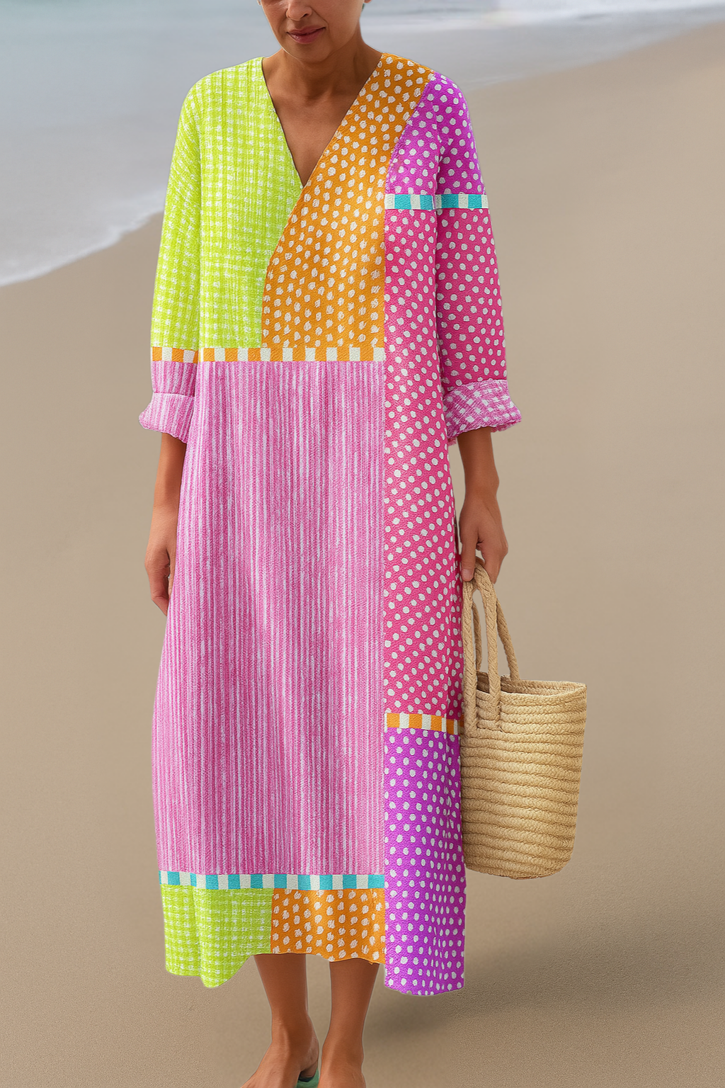 Färgstark Lappklänning – Glädjefyllda Färger i Konstnärligt Flöde