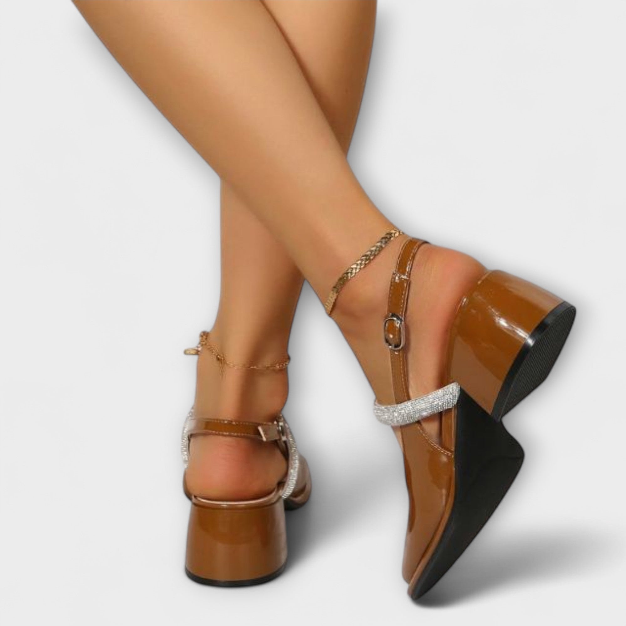 Celandra – Mary Janes med glitterremmar och blockklack