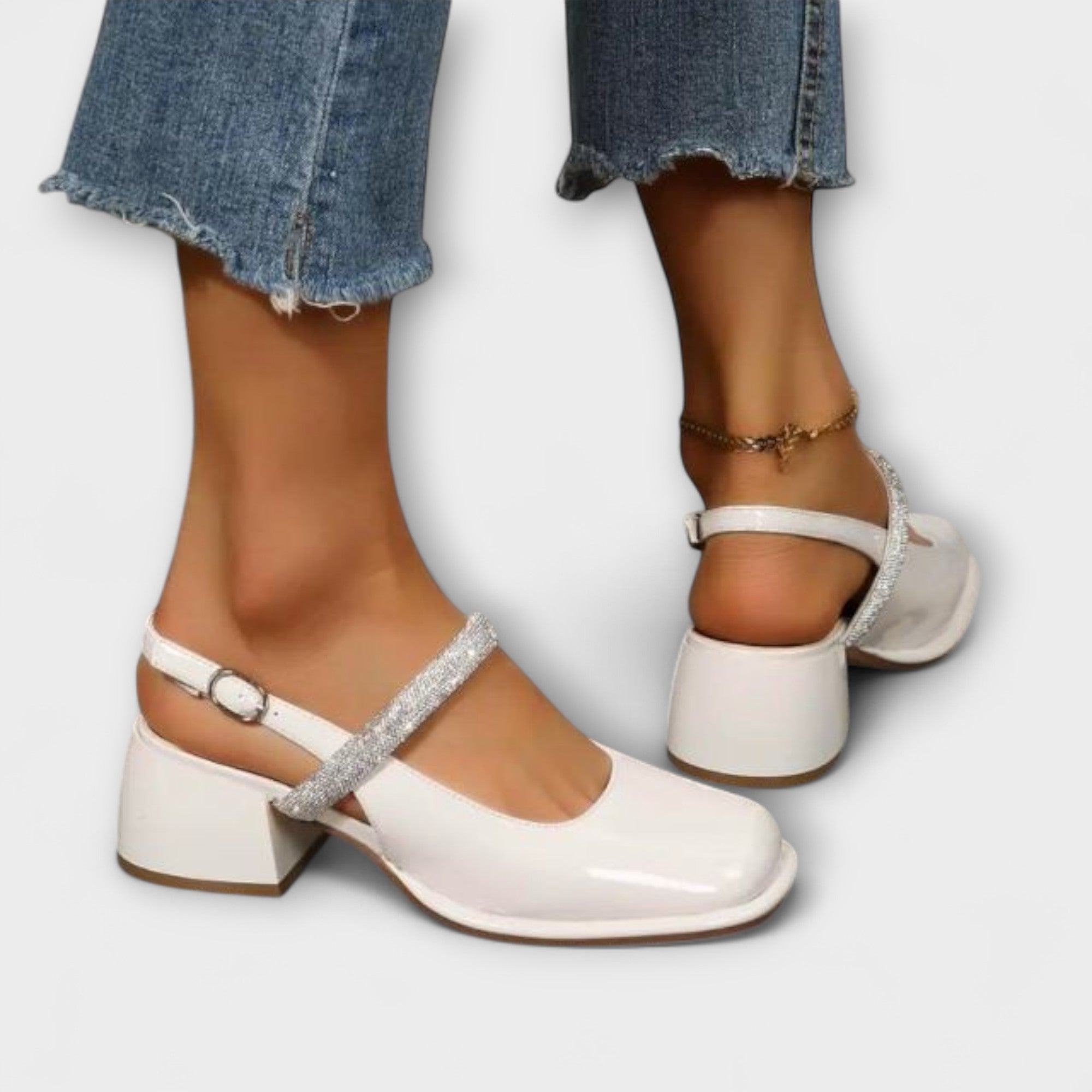 Celandra – Mary Janes med glitterremmar och blockklack