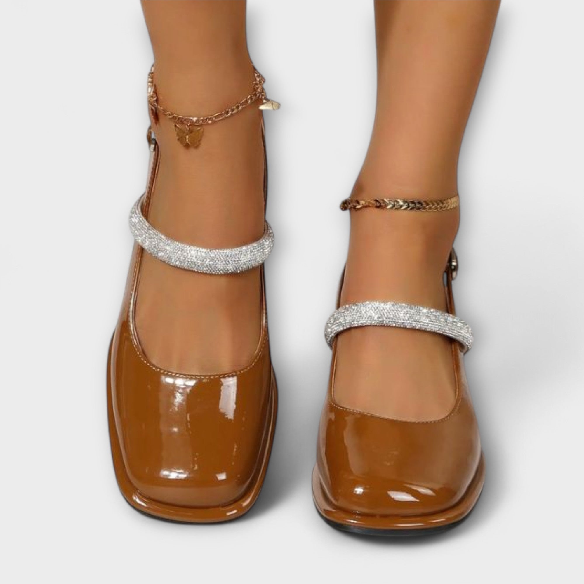 Celandra – Mary Janes med glitterremmar och blockklack