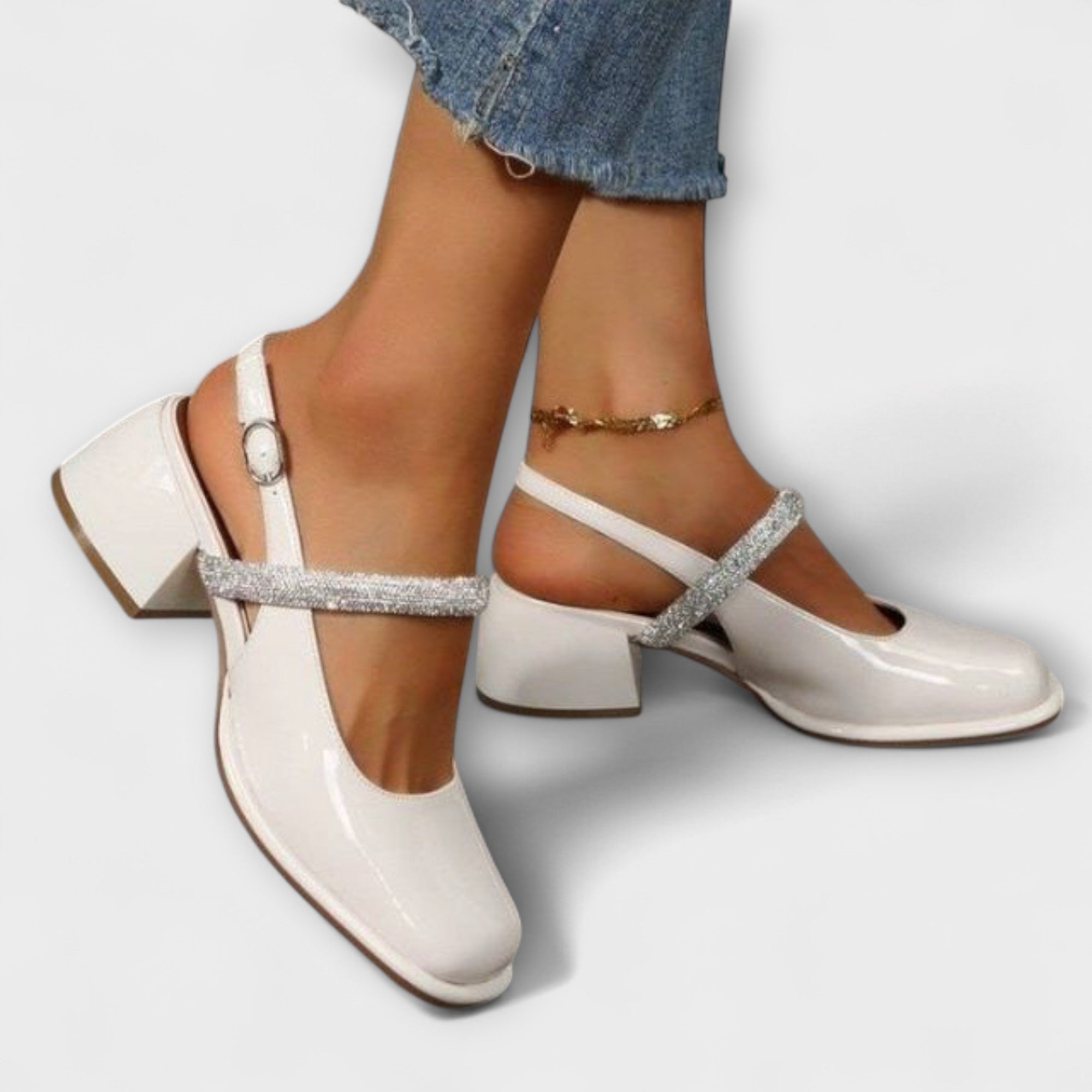 Celandra – Mary Janes med glitterremmar och blockklack