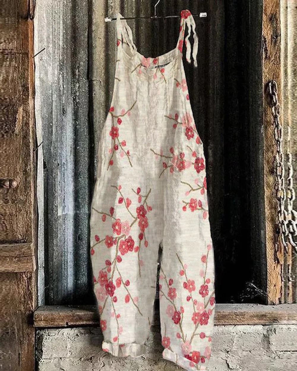 Vintage blommig Hängselbyxor – elegant stil för kvinnor med komfort och mångsidighet