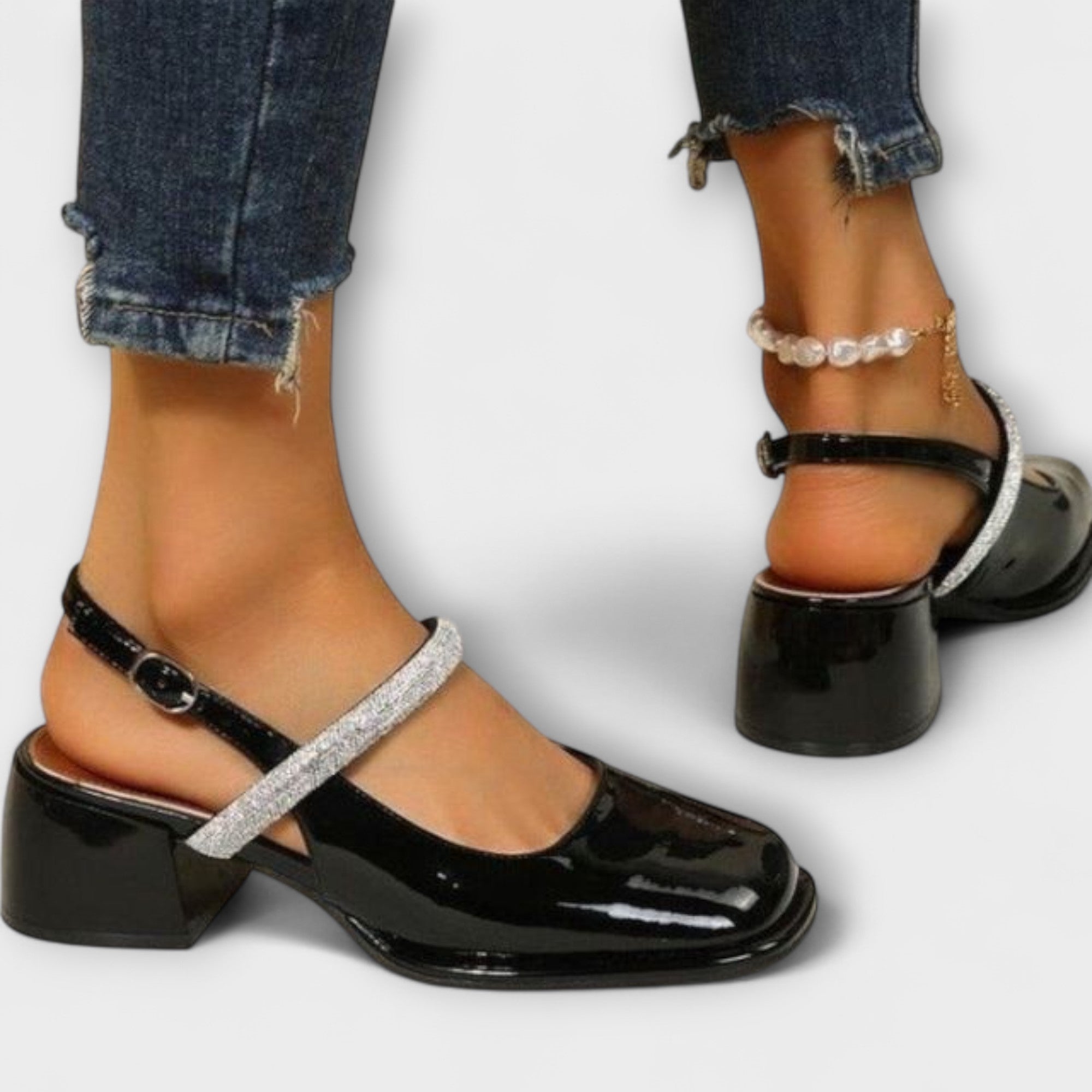 Celandra – Mary Janes med glitterremmar och blockklack