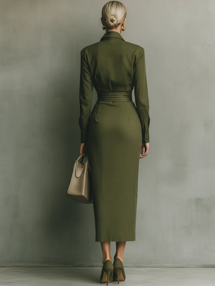 Ingrid | Olive Wrap Midi Dress