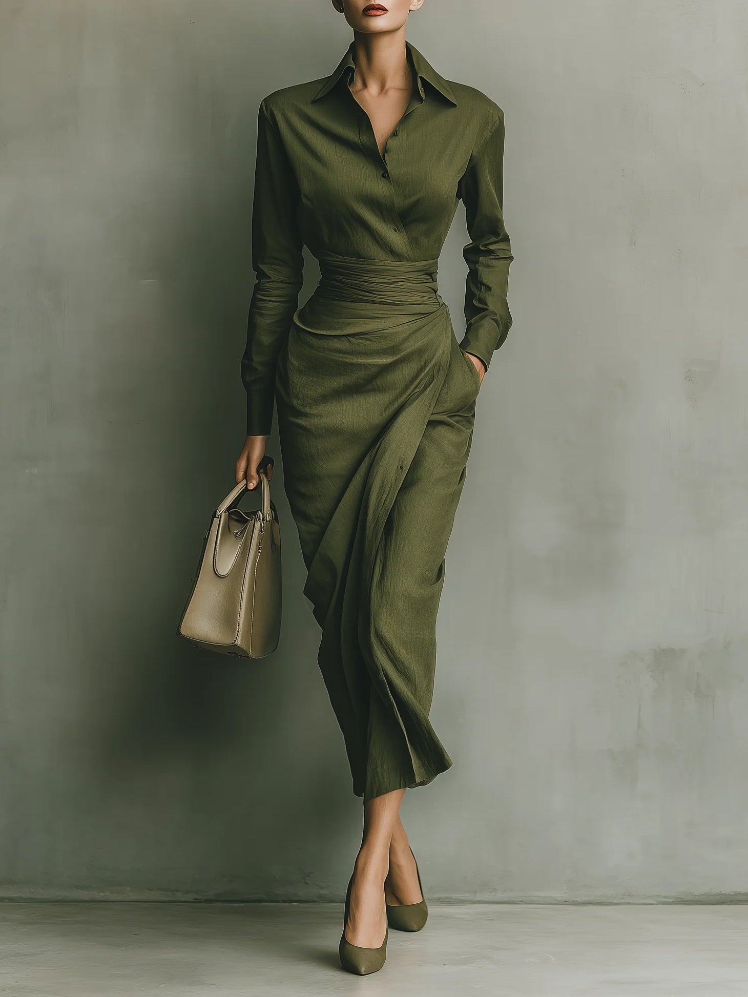 Ingrid | Olive Wrap Midi Dress