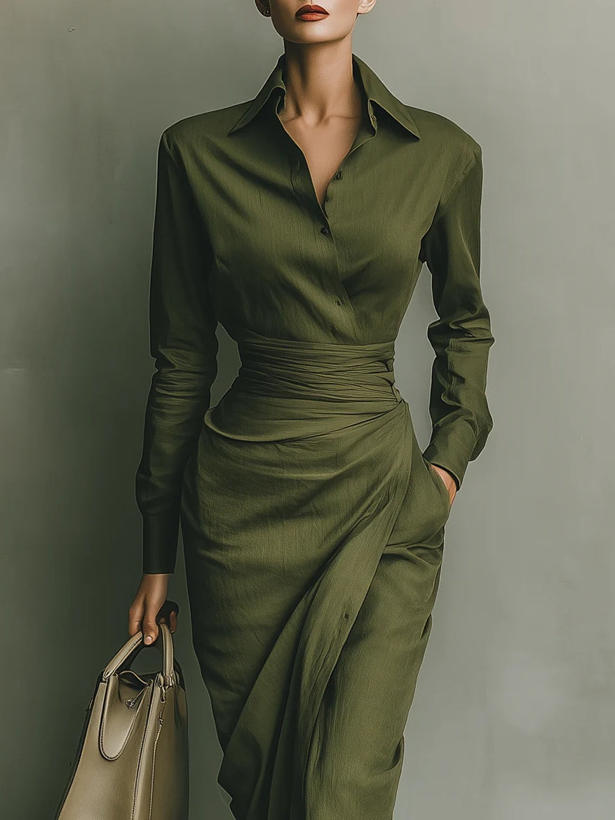 Ingrid | Olive Wrap Midi Dress