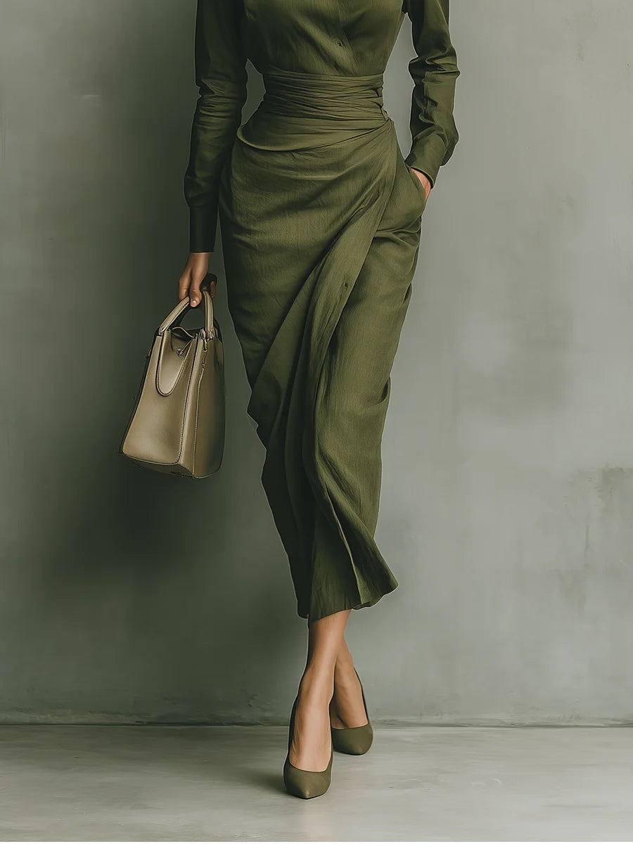 Ingrid | Olive Wrap Midi Dress