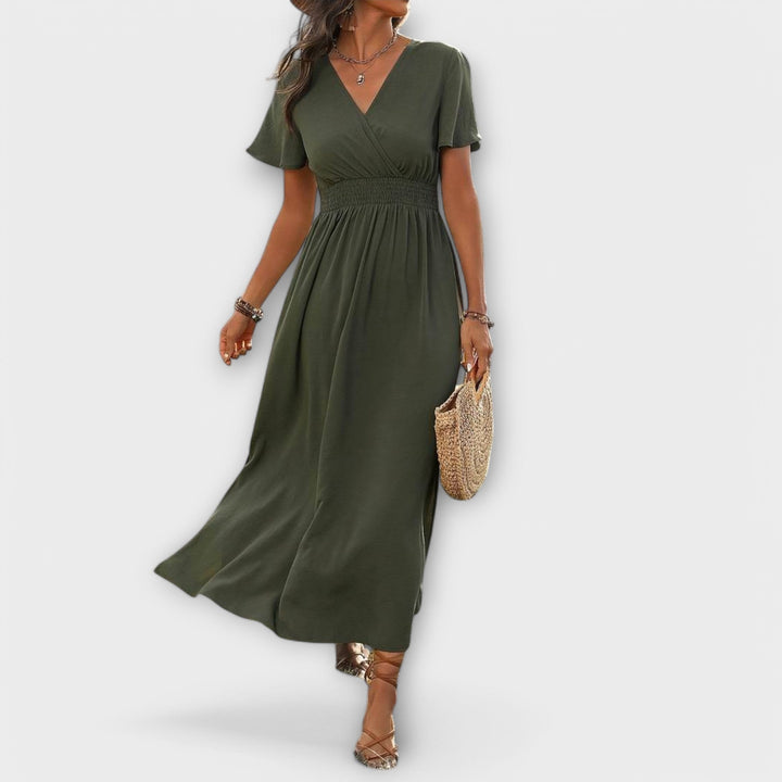 Heather – Elegant boho-klänning med V-ringning och långa ärmar