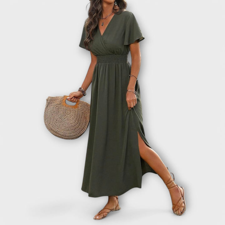 Heather – Elegant boho-klänning med V-ringning och långa ärmar