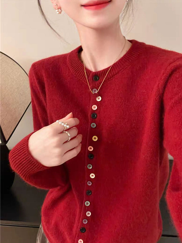 Beatrice - Klassisk Crew Neck Knappad Stickad Kofta