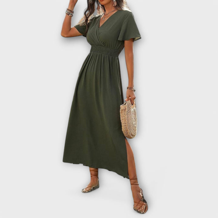 Heather – Elegant boho-klänning med V-ringning och långa ärmar