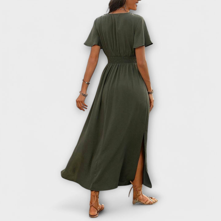Heather – Elegant boho-klänning med V-ringning och långa ärmar