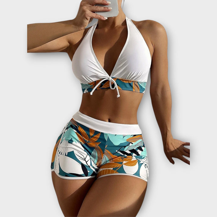 Bikini med hög midja och halterneck