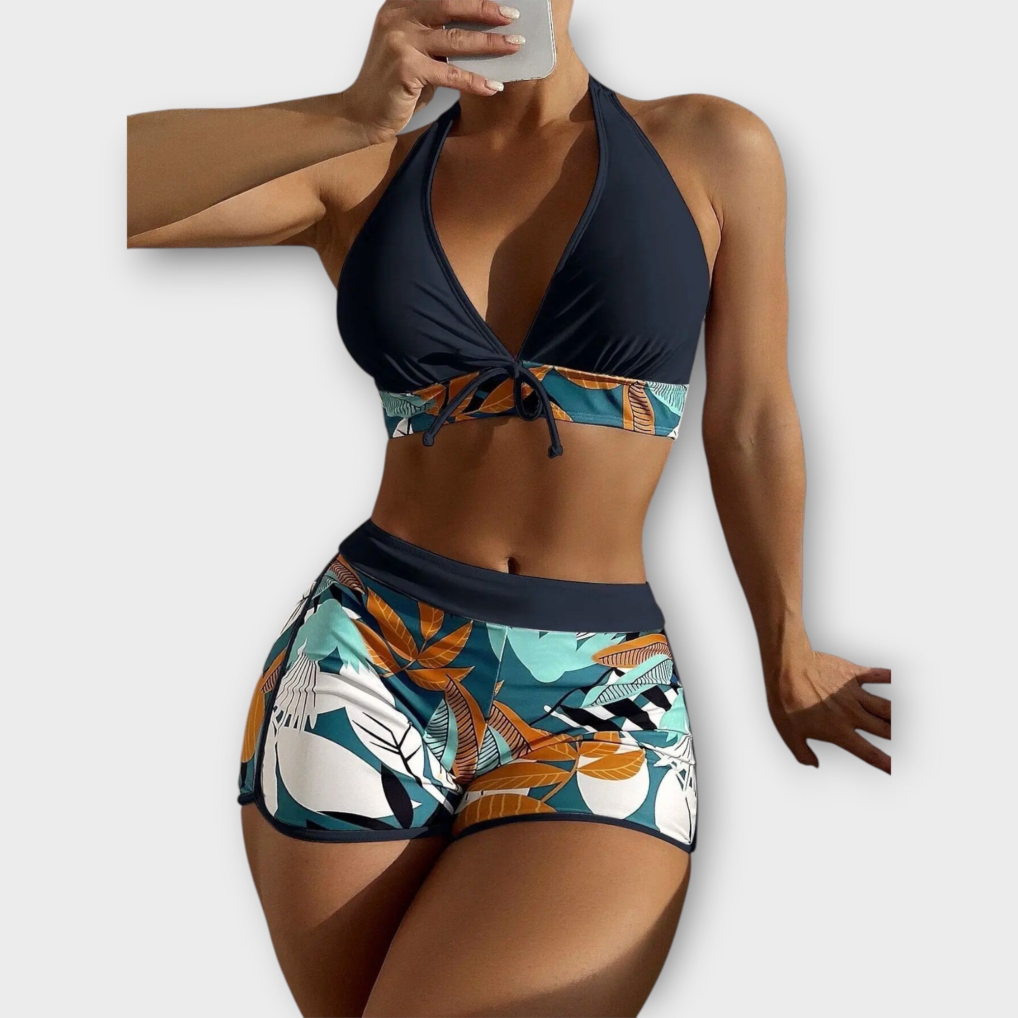 Bikini med hög midja och halterneck