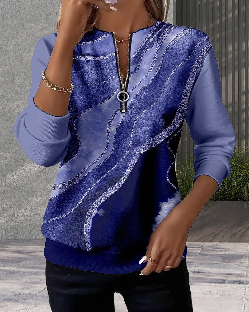 Lera - Sweatshirt med halv dragkedja och vintage tryck