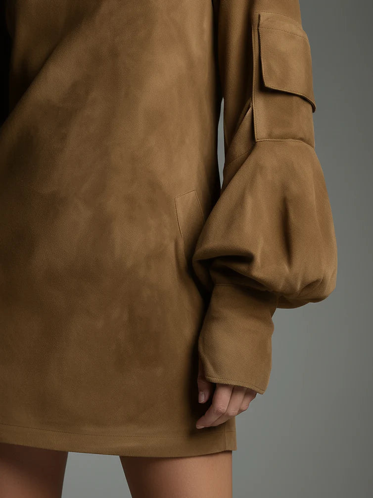 Sara | Kamel Hög-Hals Mini Klänning