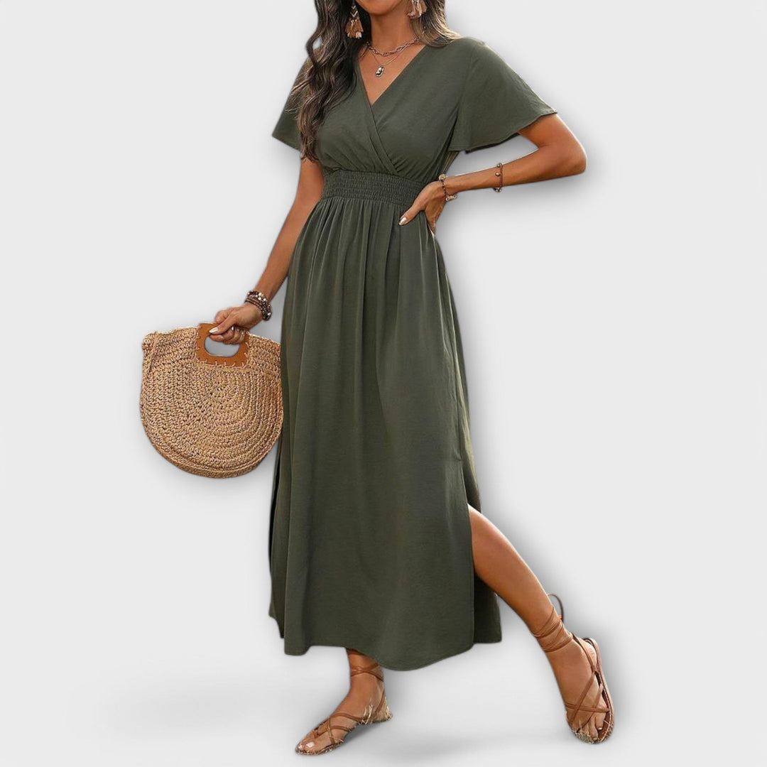 Heather – Elegant boho-klänning med V-ringning och långa ärmar