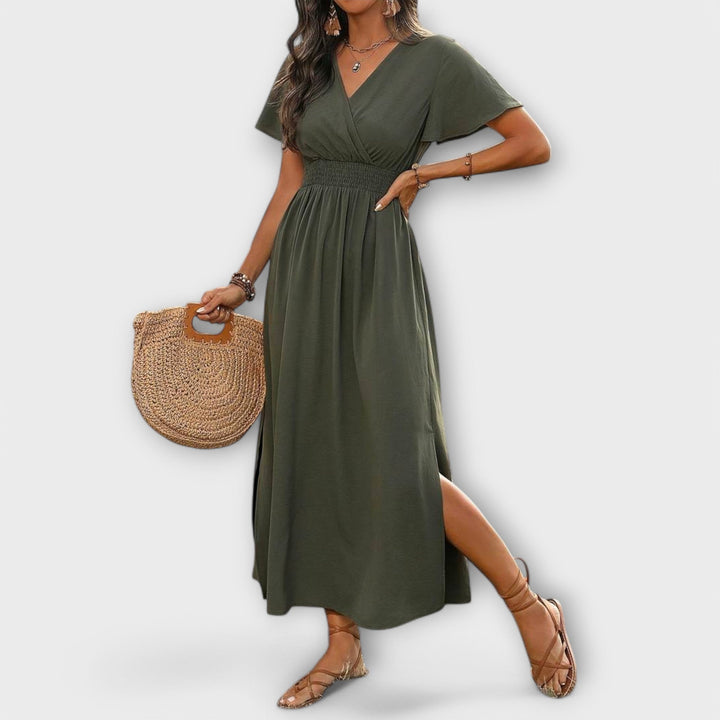 Heather – Elegant boho-klänning med V-ringning och långa ärmar