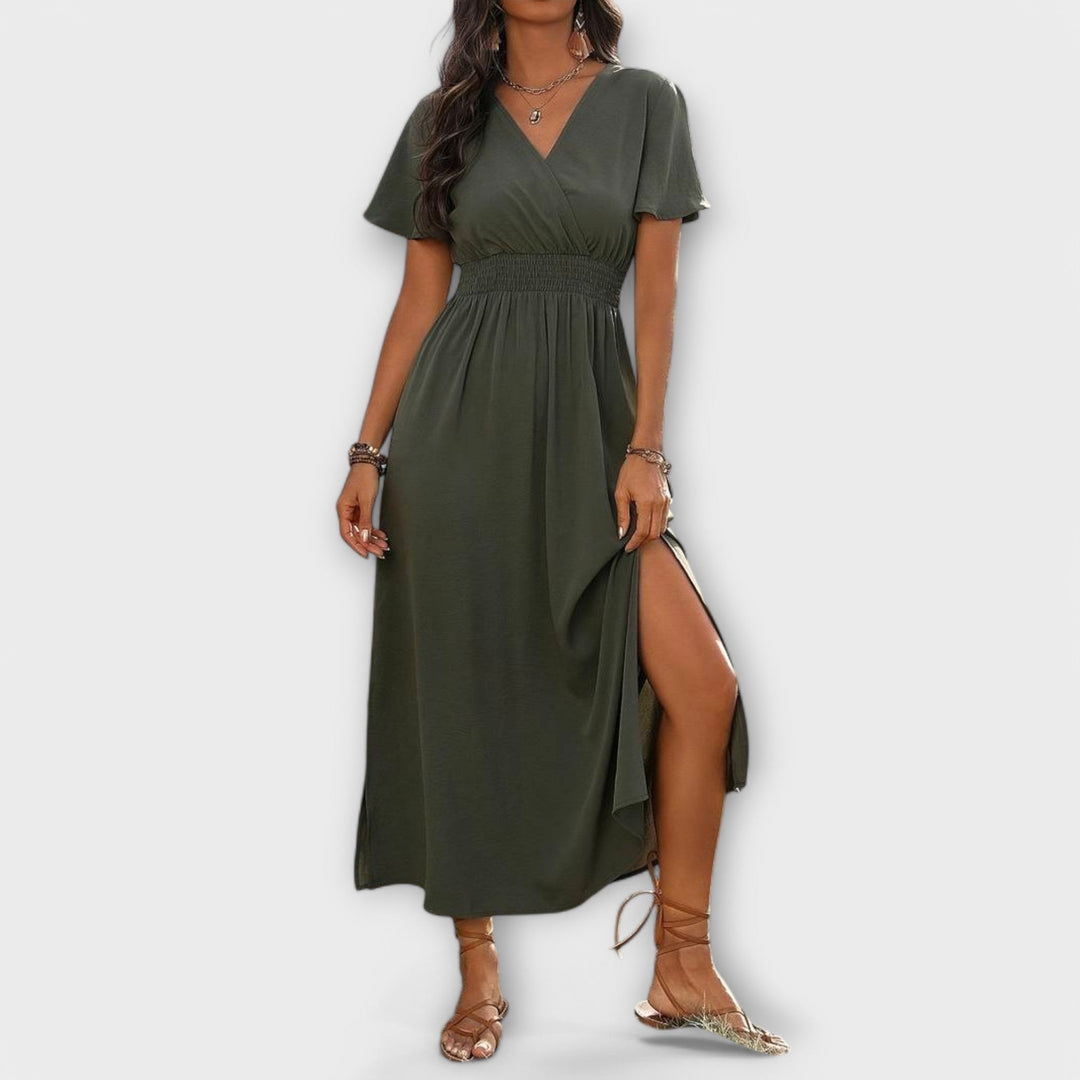 Heather – Elegant boho-klänning med V-ringning och långa ärmar
