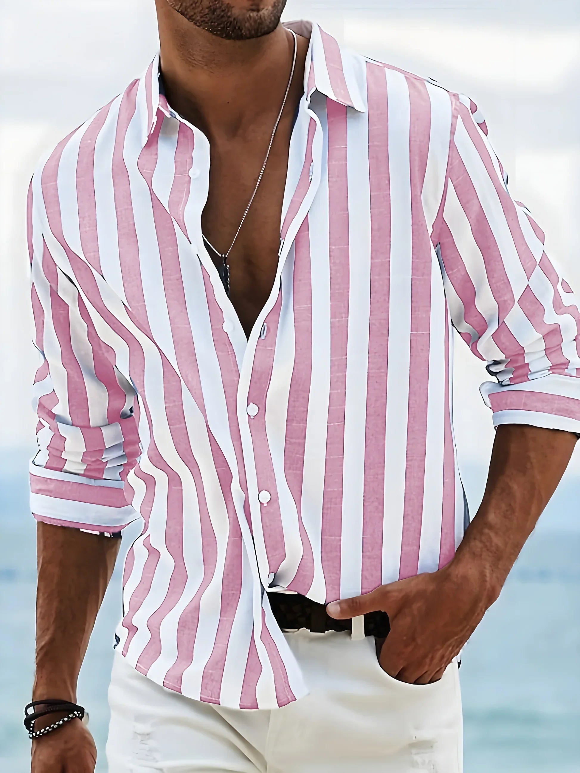 Oskar™ - Randig Skjorta i Linneblandning för Sommaren