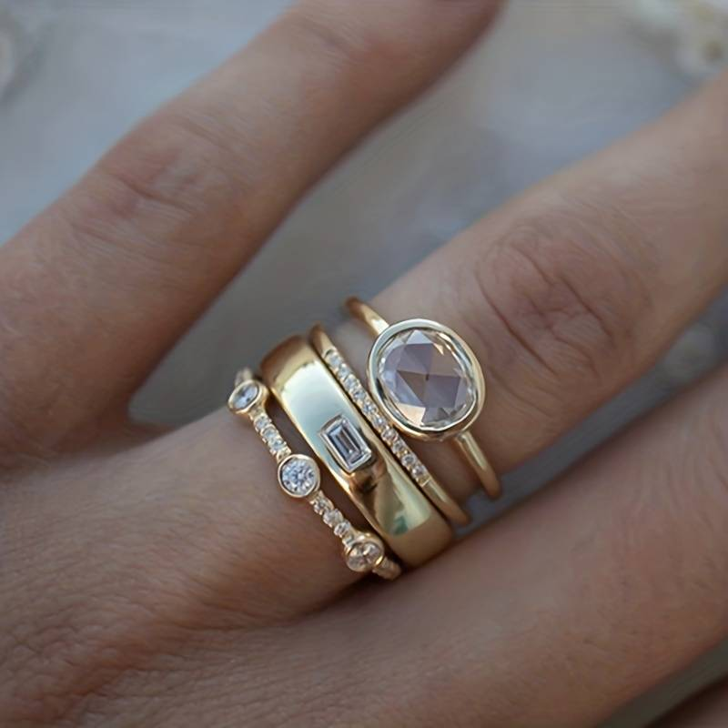 Lily - Vintage Guld & Zirkonia Ring Set